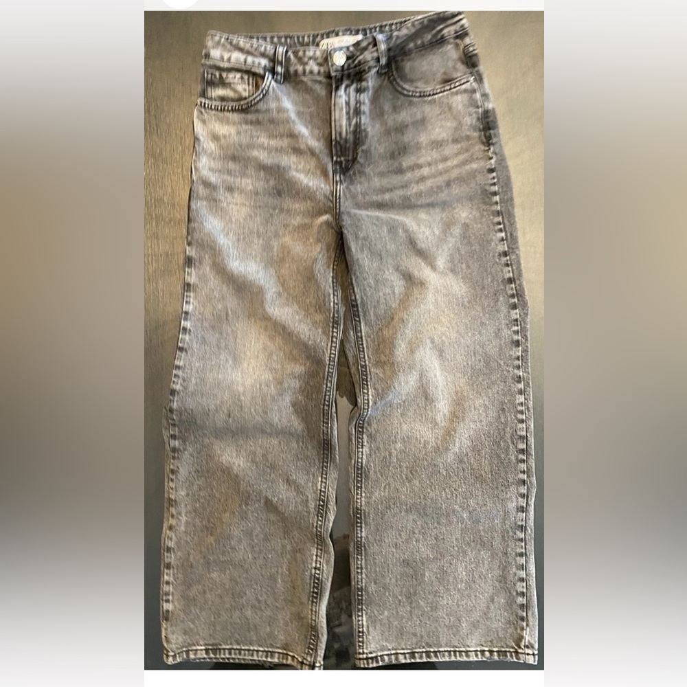 Zara Mid-Rise Wide Leg Grey Wash Jeans-Baggy Boho Size 6
